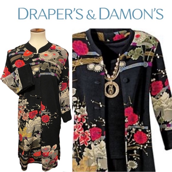 Draper’s & Damon’s Mandarin Floral Asian Garden Duster Coat Jacket Medium NWOT - Picture 1 of 14